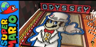 Tributo a Super Mario Odyssey construido con 148777 dominós Tributo a Super Mario Odyssey construido con 148777 dominós