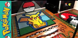 Pikachu construido con 22177 dominós Pikachu construido con 22177 dominós