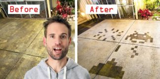 Escena de Space Invaders creada con una lavadora de agua a presión Escena de Space Invaders creada con una lavadora de agua a presión