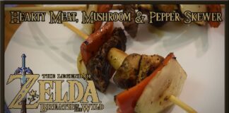 Brochetas de carne y champiñones de Zelda Breath of the Wild Brochetas de carne y champiñones de Zelda Breath of the Wild