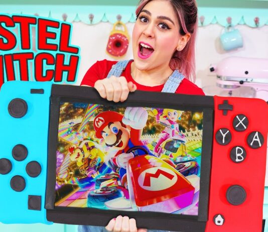 Queque de Nintendo Switch recubierto con fondant Queque de Nintendo Switch recubierto con fondant