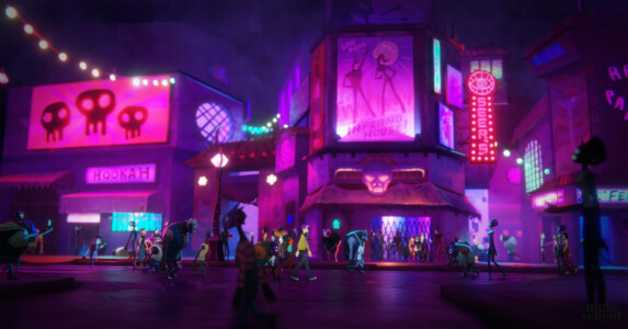 Título: Thrall City
Nombre del artista: Ruel Pascual, Bryant Cannon, Eric Romano, Claire Chen, Beverly Chen
Juego: AfterParty
Software: Unity, Maya, Photoshop Afterparty-Thrall-City